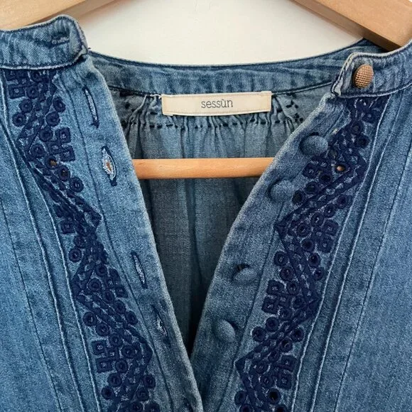 Sessùn Mahesha Embroidered Denim Blouse - Picture 4 of 7